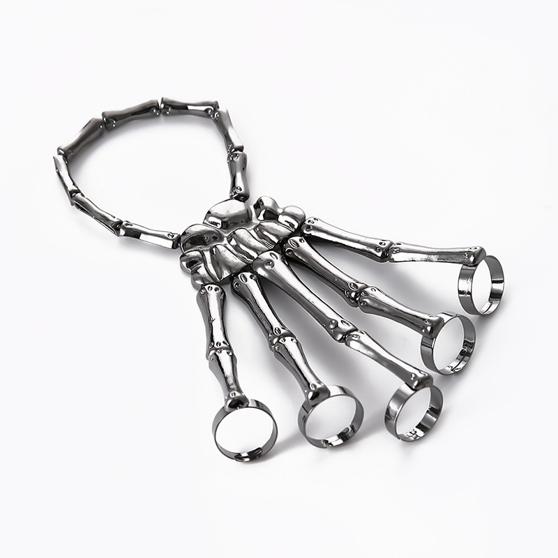 Imagine pentru Bratara cu inele pentru toata mana, model schelet, unisex, argintiu