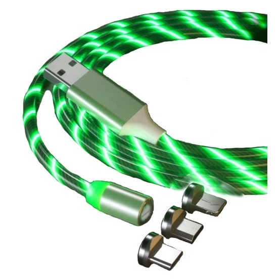 Imagine pentru Cablu incarcare X-Cable 360, luminat LED, cu 3 capete magnetice (nu transfera date), 1m, verde