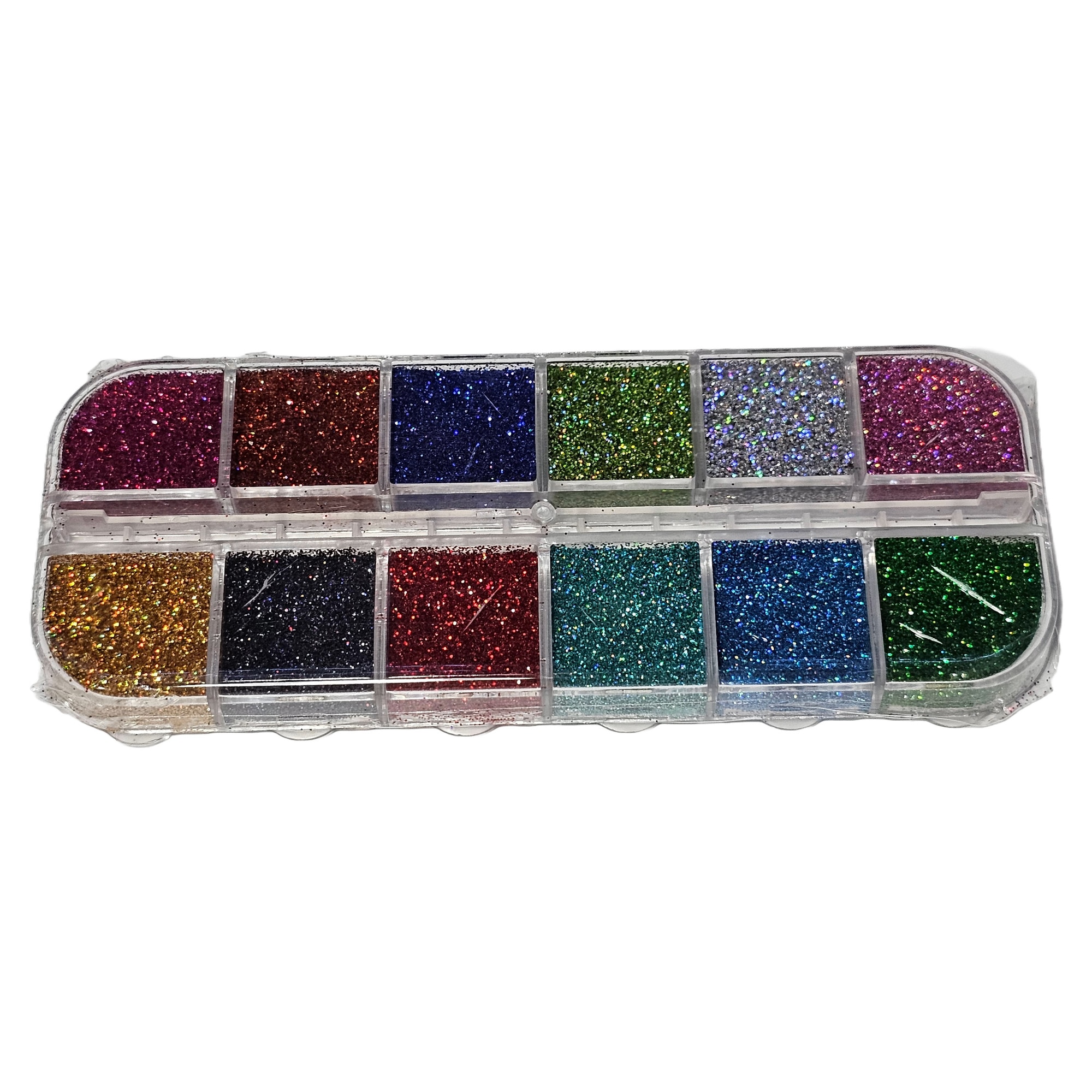 Imagine pentru Cutie mix 12 culori Pulbere Sclipici de Unghii