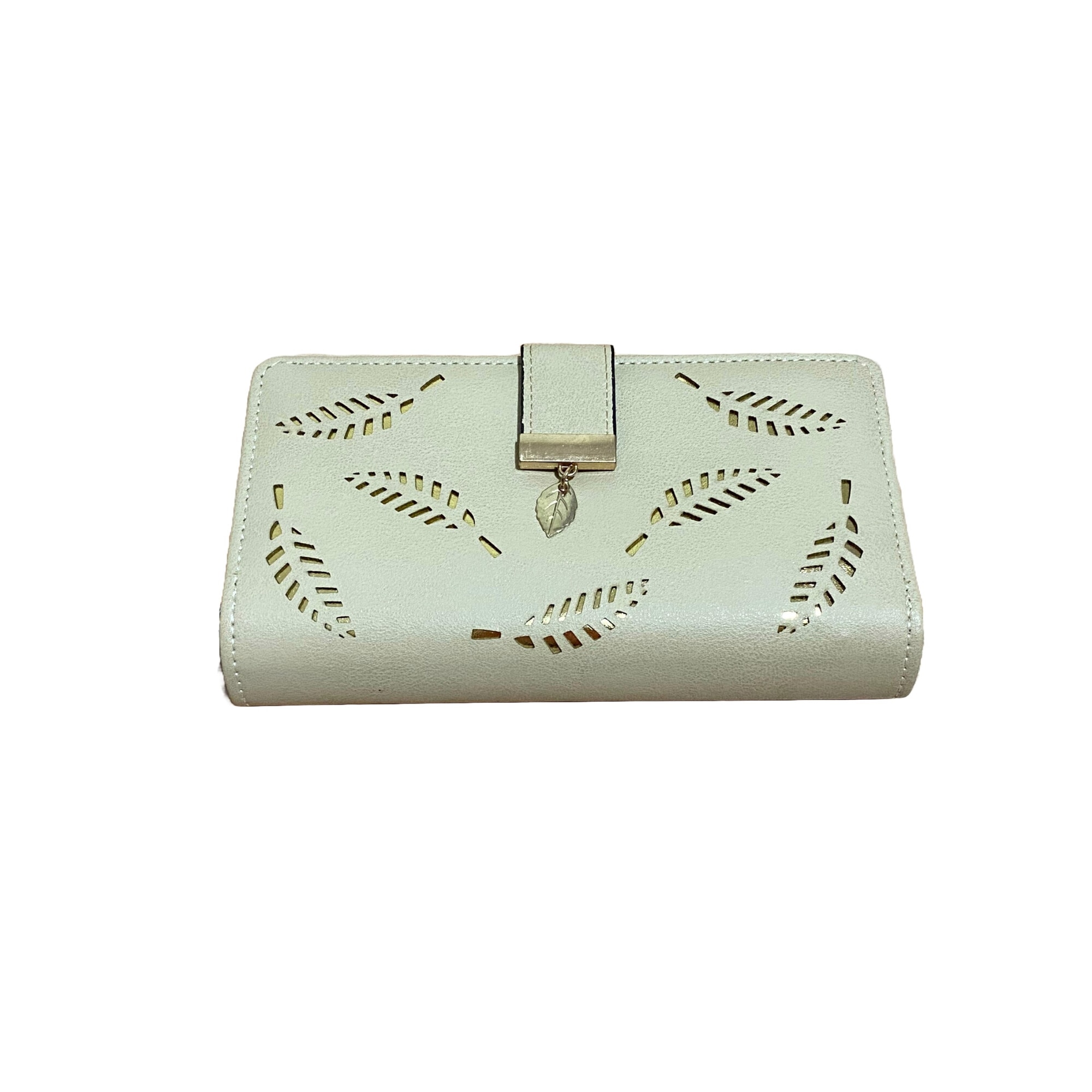 Imagine pentru Portofel dama, model cu frunze, Piele ecologica, Auriu/Crem