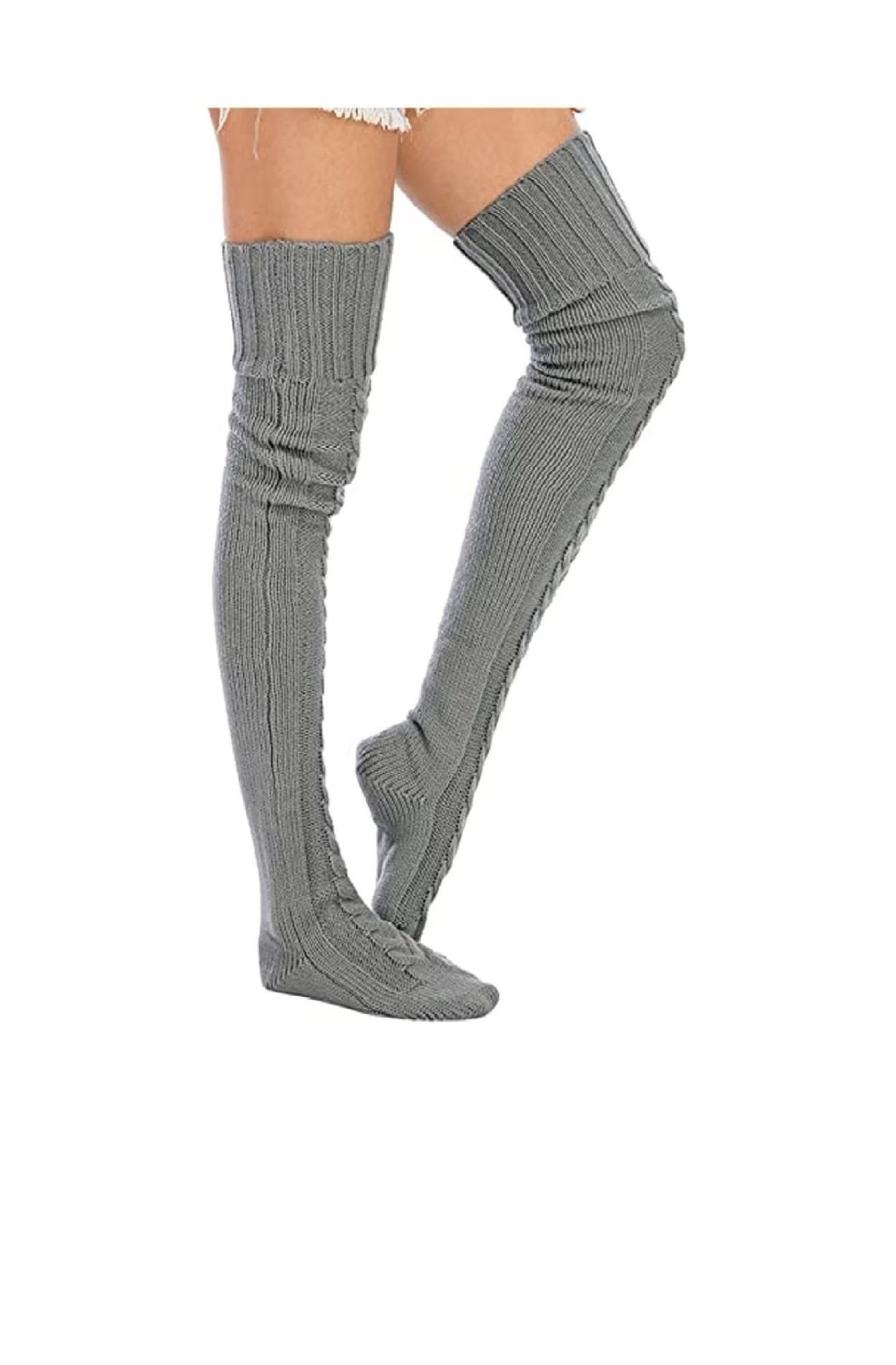 Imagine pentru Sosete lungi peste genunchi de dama, tip jambiere, model tricotat, gri, marime 36 - 40